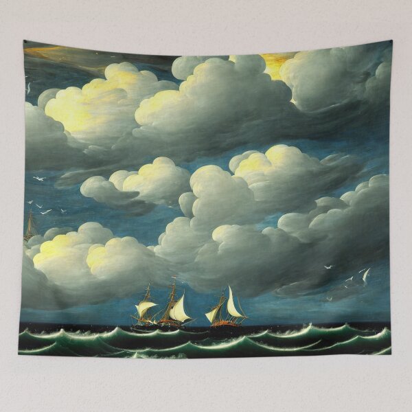 Item preview, Throw Pillow With Sailing Boats in A Rough Sea - Seascape Theme  designed and sold by Sowari-Pillows.