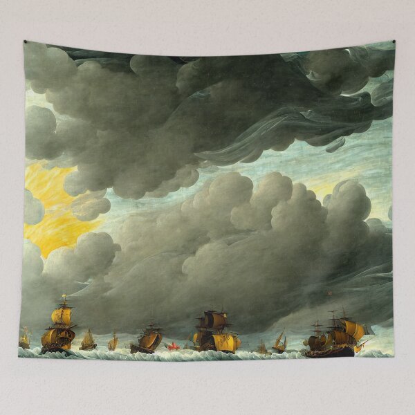 Item preview, Throw Pillow With Sailing Boats in A Rough Sea - Seascape Theme  designed and sold by Sowari-Pillows.