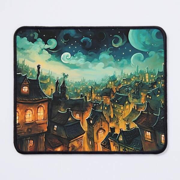 Item preview, Fantasy a town at night with the moon in the sky designed and sold by ZvekiVintage.