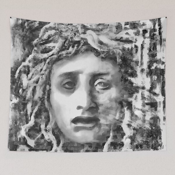 Item preview, Medusa Ancient Goddess Portrait In Grey designed and sold by taiche.
