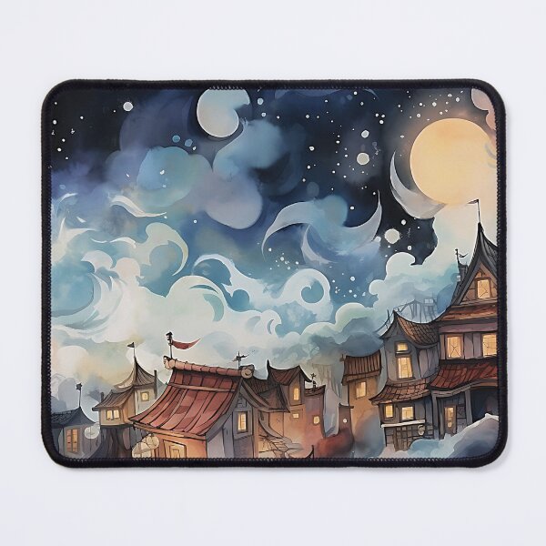 Item preview, Fantasy a town at night with the moon in the sky designed and sold by ZvekiVintage.