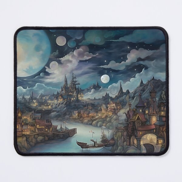 Item preview, Fantasy a town at night with the moon in the sky designed and sold by ZvekiVintage.