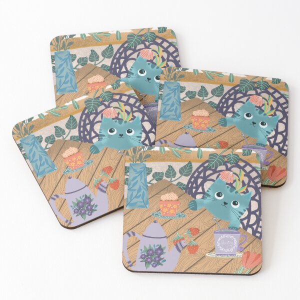 Item preview, Breakfast with my cat whimsical floral home illustration designed and sold by pinkyfish1010.