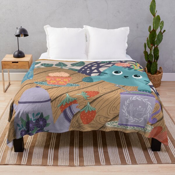 Item preview, Breakfast with my cat whimsical floral home illustration designed and sold by pinkyfish1010.