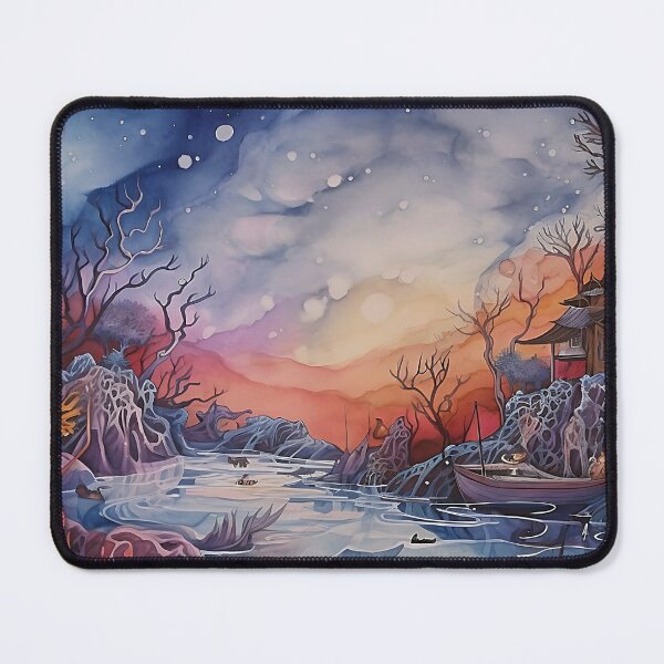 Item preview, Dreamlike lanscape at night with the moon in the sky illustration designed and sold by ZvekiVintage.