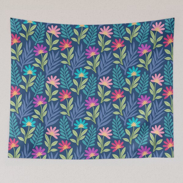 Artikelvorschau, Blumen- und Blattmuster Blau entworfen und verkauft von AlwaysBeColoring.