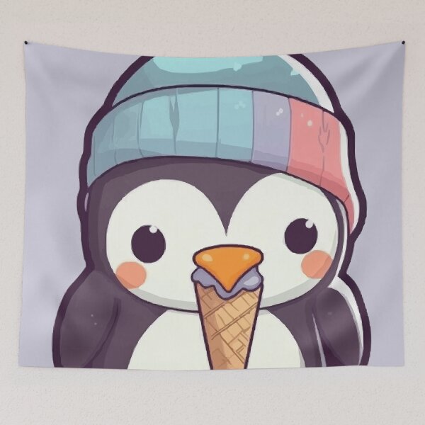 Item preview, Cartoon Penguin Eating an Blueberry Icecream designed and sold by TheLovelyPets.