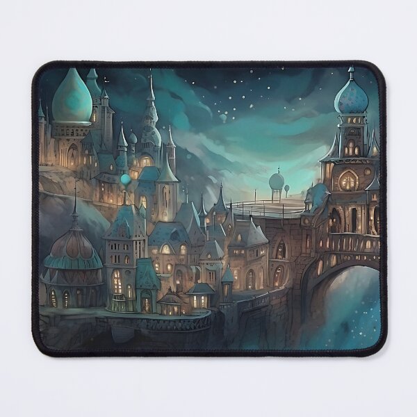 Item preview, Dreamlike city at night with the stars and the moon in the sky illustration designed and sold by ZvekiVintage.