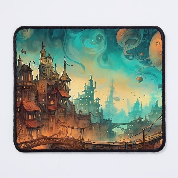 Item preview, Steampunk city at night with the stars and the moon in the sky illustration designed and sold by ZvekiVintage.