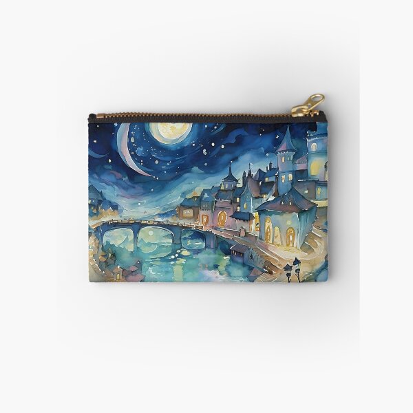 Item preview, Fantasy city at night with the stars and the moon in the sky illustration designed and sold by ZvekiVintage.