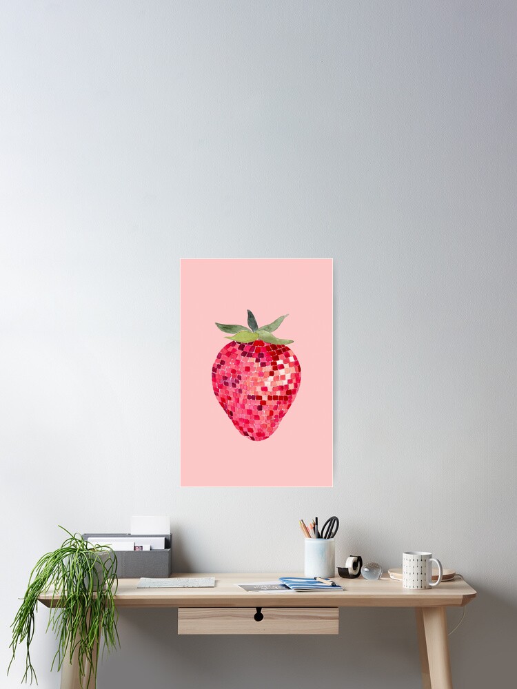 Thumbnail 2 of 3, Poster, Disco Ball Strawberry designed and sold by papierquarell.