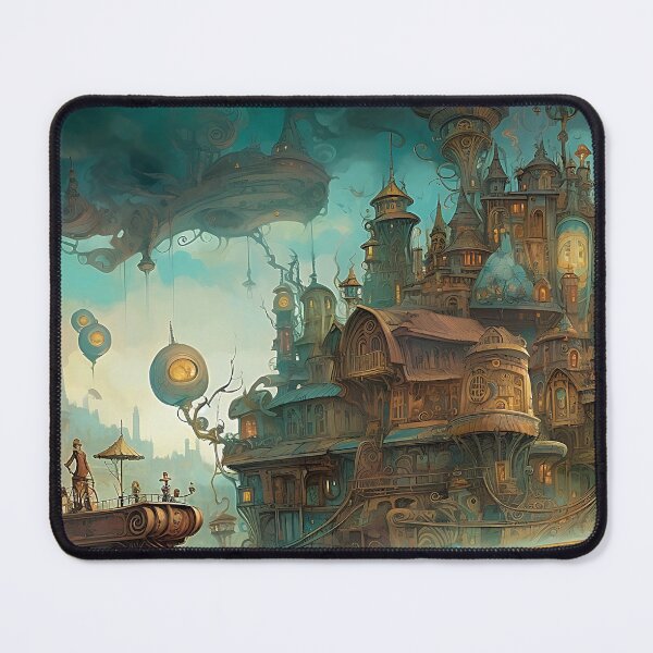 Item preview, Steampunk fantasy city at night with the stars and the moon in the sky illustration designed and sold by ZvekiVintage.