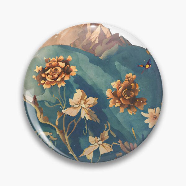 Artikelvorschau, Abstrakte Berglandlandschaft mit Blumen und einem Schmetterling entworfen und verkauft von EdeniaArtStudio.