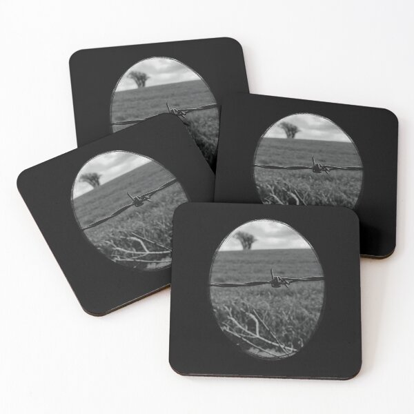 Item preview, Barbed Wire Fence - Black and white photograph in oval design. designed and sold by Mitch616Art.