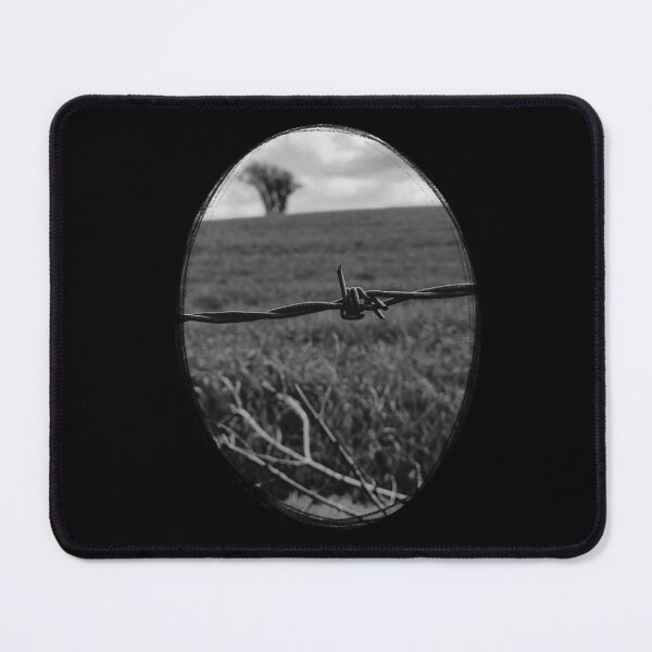 Item preview, Barbed Wire Fence - Black and white photograph in oval design. designed and sold by Mitch616Art.
