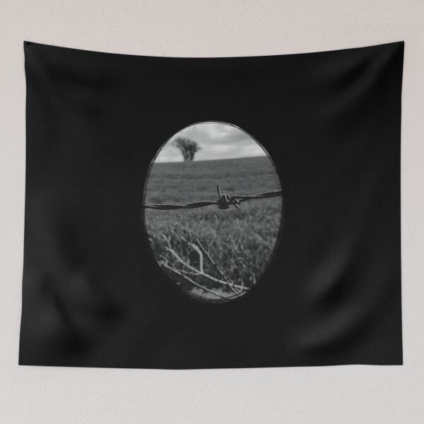 Item preview, Barbed Wire Fence - Black and white photograph in oval design. designed and sold by Mitch616Art.