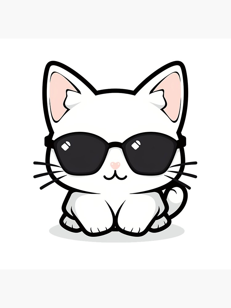 Chat blanc avec des lunettes de soleil Poster
