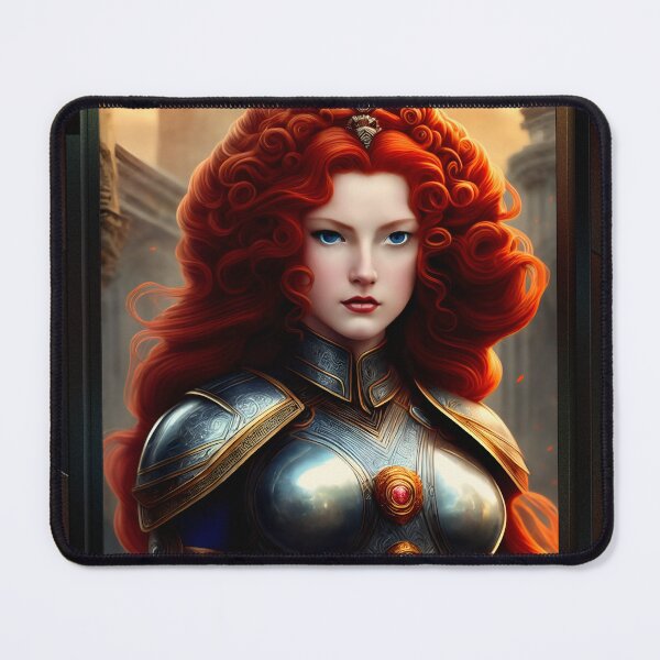Item preview, Elovia The Redhead Battle Queen Of Esvitoria Captivating Portrait AI Concept Art by Xzendor7 designed and sold by Xzendor7 Digital Art Creations.