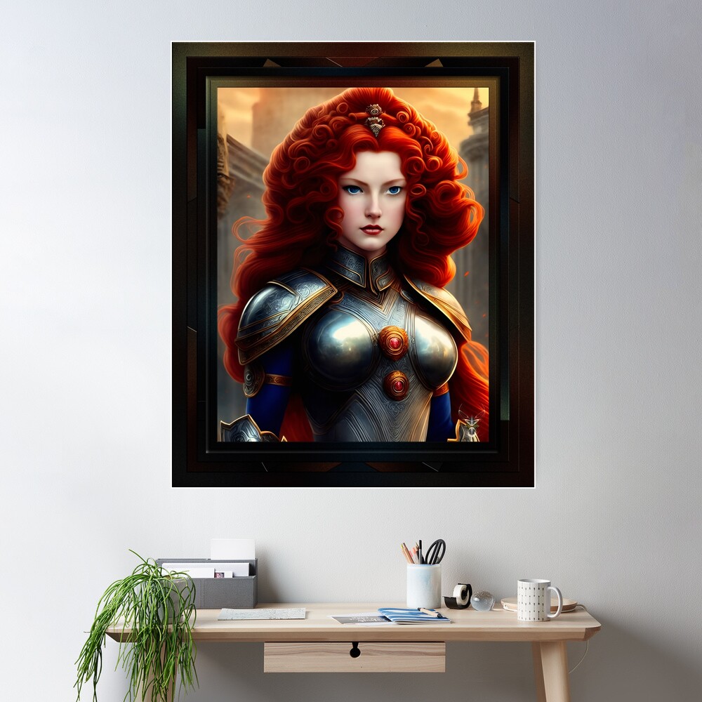 Elovia The Redhead Battle Queen Of Esvitoria Captivating Portrait AI Concept Art by Xzendor7 Wall Poster