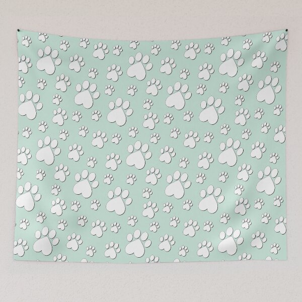 Item preview, White on Duck Green Egg  Paw Pattern - Heart Paws with Outline designed and sold by 8PawsStudio.