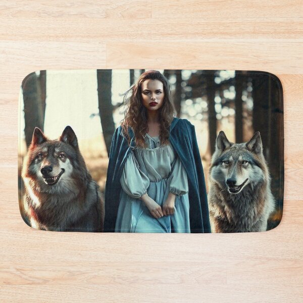 Item preview, woman with wolves in the forest clearing and wolves  designed and sold by JaroDesign2023.