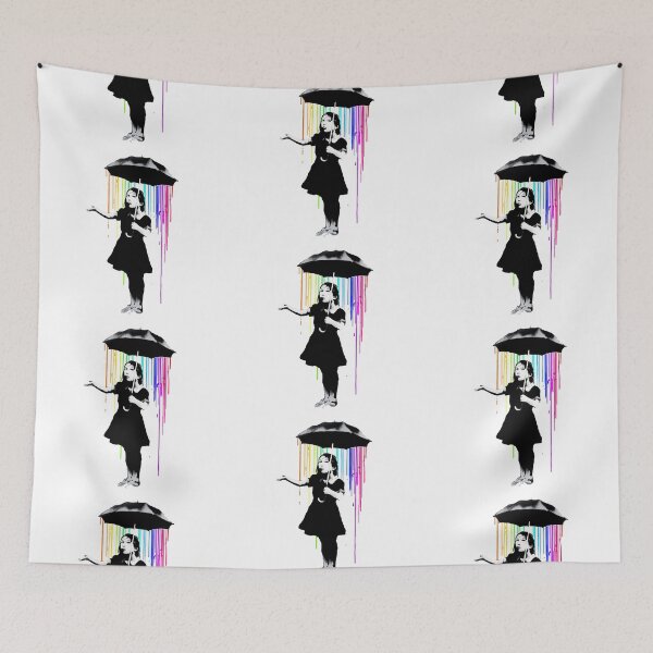 Item preview, BANKSY Girl Rainbow Rain Umbrella designed and sold by inkstyl.