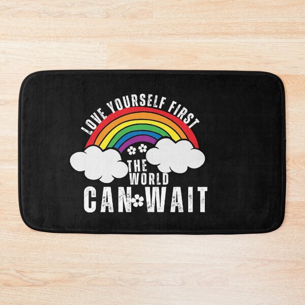 Item preview, Love Yourself First, the World Can Wait Rainbow Typography Quote designed and sold by thedazzlingmonk.