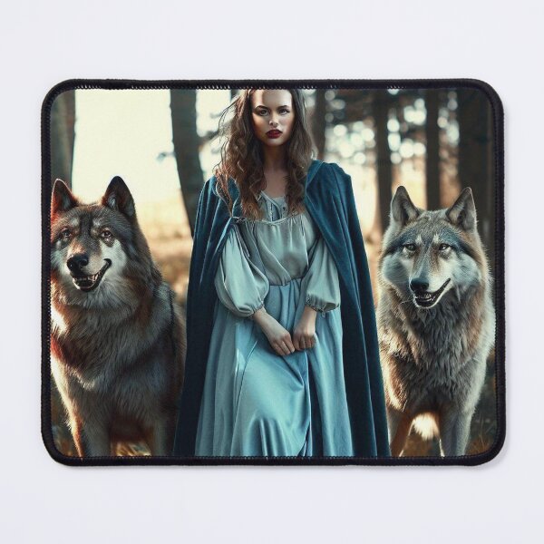 Item preview, woman with wolves in the forest clearing and wolves designed and sold by JaroDesign2023.