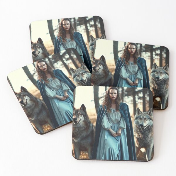 Item preview, woman with wolves in the forest clearing and wolves  designed and sold by JaroDesign2023.