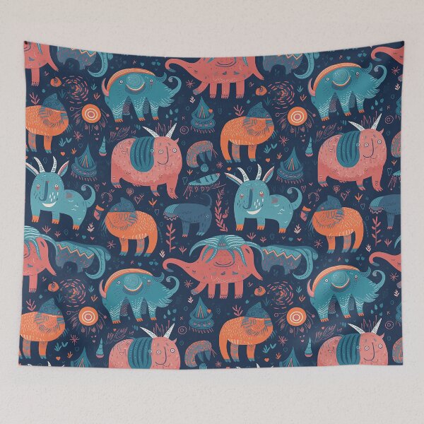Item preview, Strange magical creatures in blue orange and pinkish tones designed and sold by HandEmporium.