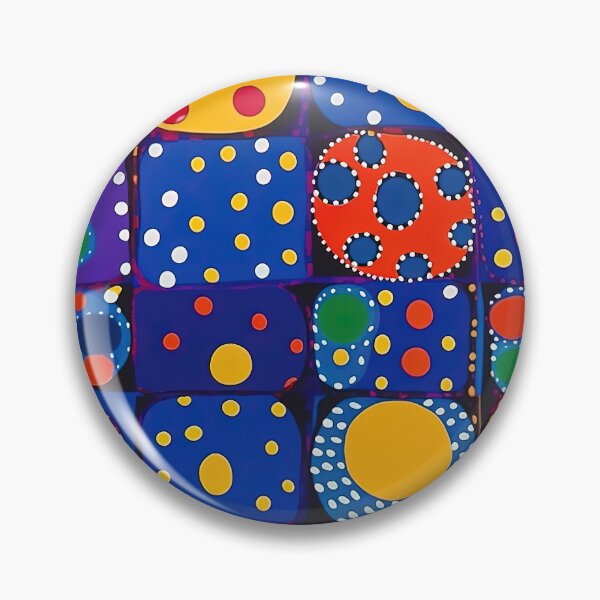 Item preview, Midnight blue and purple pattern grid with blue background and yellow, red, orange and green dots designed and sold by HandEmporium.