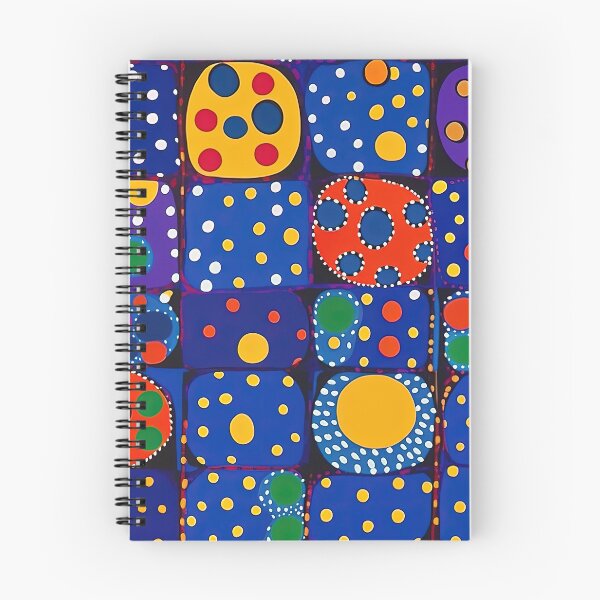 Item preview, Midnight blue and purple pattern grid with blue background and yellow, red, orange and green dots designed and sold by HandEmporium.