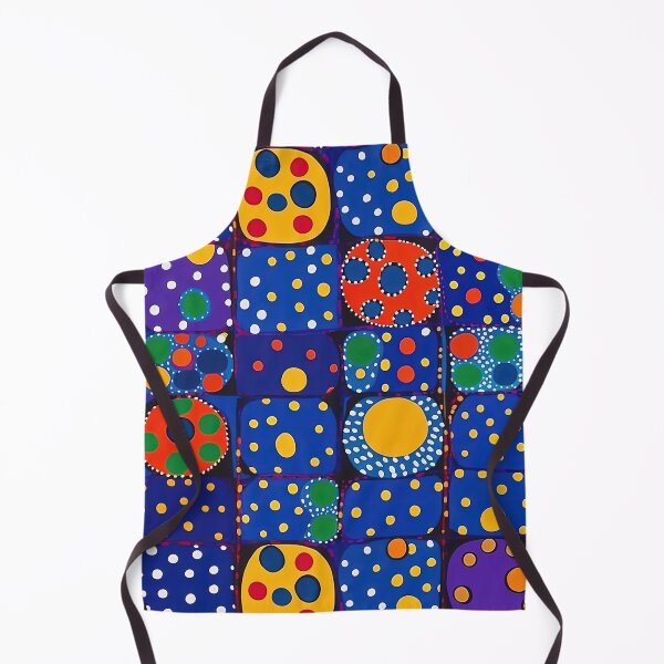 Item preview, Midnight blue and purple pattern grid with blue background and yellow, red, orange and green dots designed and sold by HandEmporium.