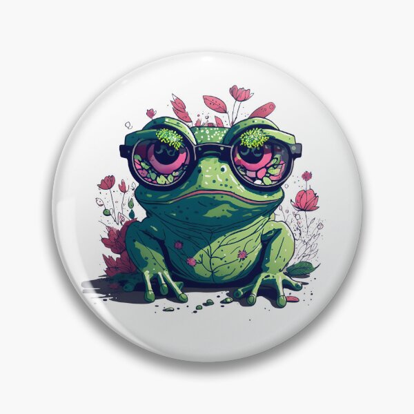 Item preview, Cute Green Frog wearing glasses Flowers designed and sold by Kattcatty.