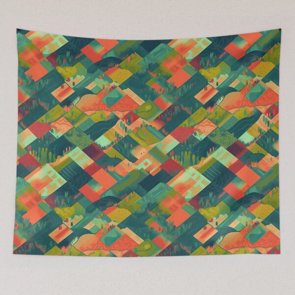 Item preview, Bird's Eye View of earth and fields, seamless green and colorful, summer geometry.  designed and sold by HandEmporium.