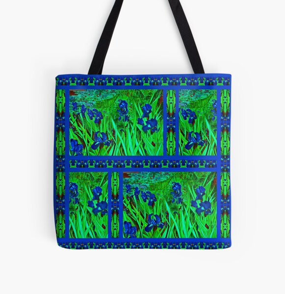 Blue Irises All Over Print Tote Bag