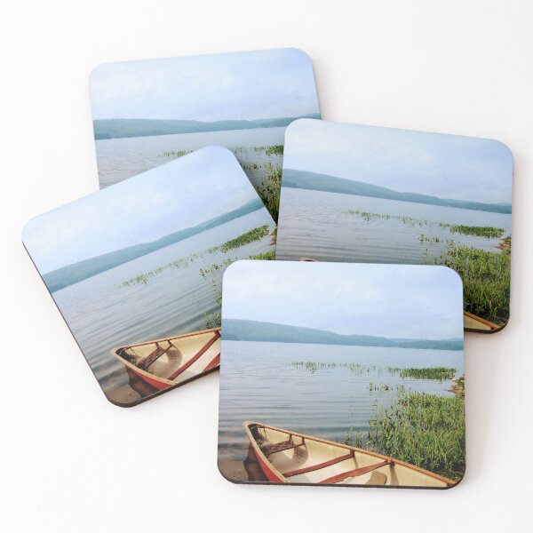Item preview, Red Canoe Exploring The Lake Photography designed and sold by IrvineCreek.