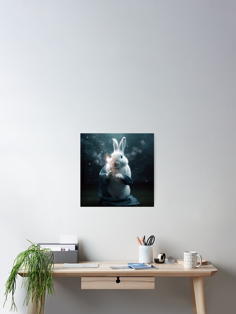 Thumbnail 2 of 3, Poster, Wizard Rabbit, Magical Bunny designed and sold by WhimsyWear-Fun.