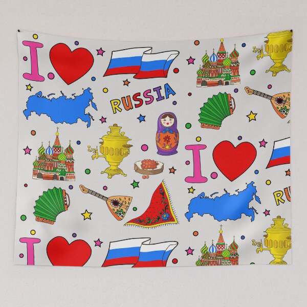 Item preview, I love Russia. Hand drawn Russian Landmarks, flag and map designed and sold by mashmosh.