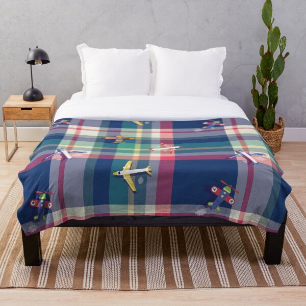 Item preview, MULTICOLORED TARTAN WITH AIRPLANES designed and sold by NEWGARDEN STUDIO.