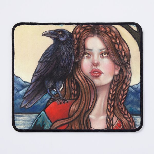 Item preview, Morgan Le Fay goddess and raven in art nouveau style designed and sold by MoonSpiral.