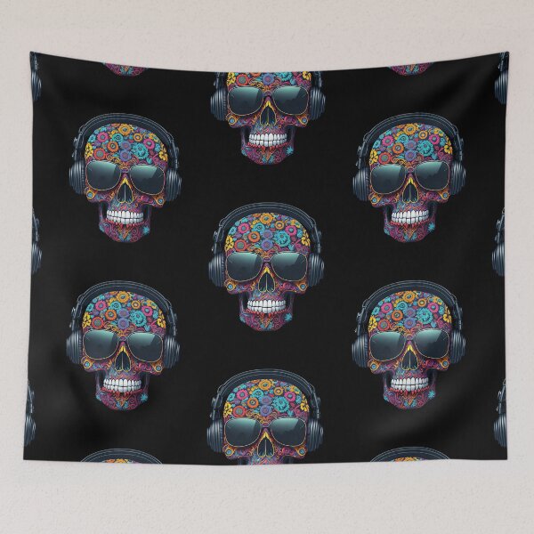 Item preview, Funny Sugar Candy Skull With Headphones and Sun Glasses designed and sold by allovervintage.