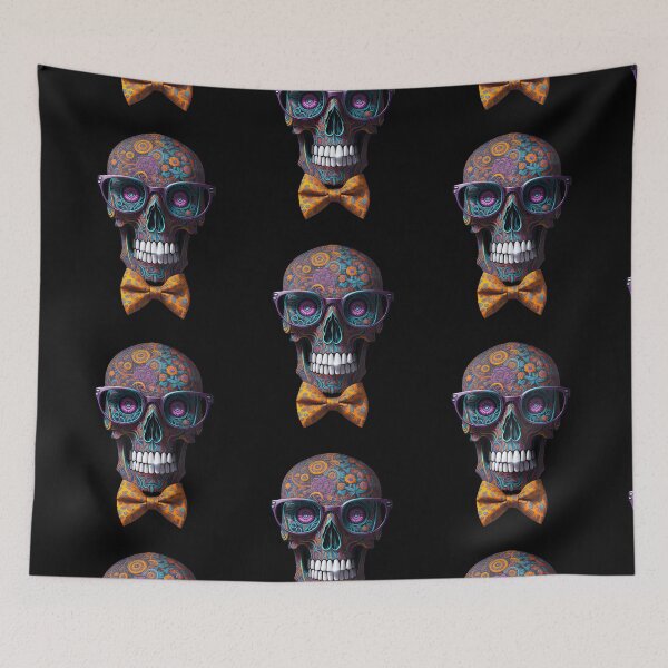 Item preview, Funny Sugar Candy Skull With Bowtie and Glasses designed and sold by allovervintage.