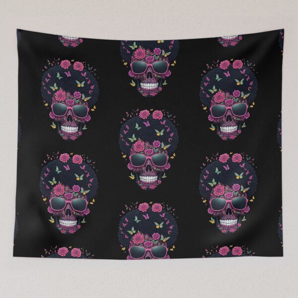 Item preview, Funny Sugar Candy Skull With Sun Glasses and Afro designed and sold by allovervintage.