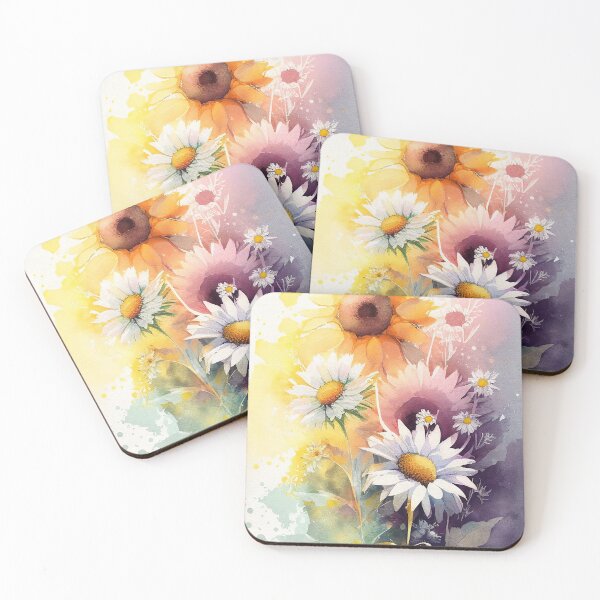 Item preview, Sunflower and daisy Flower collection #11 watercolor designed and sold by LollyShineART.