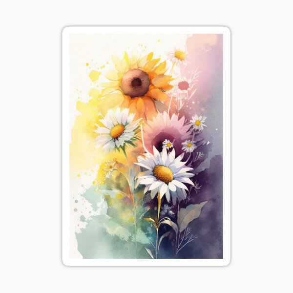 Sunflower and daisy Flower collection #11 watercolor Sticker