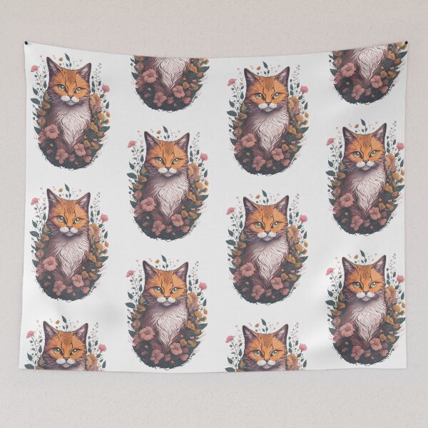 Item preview, Cat with flowers designed and sold by monkycl.
