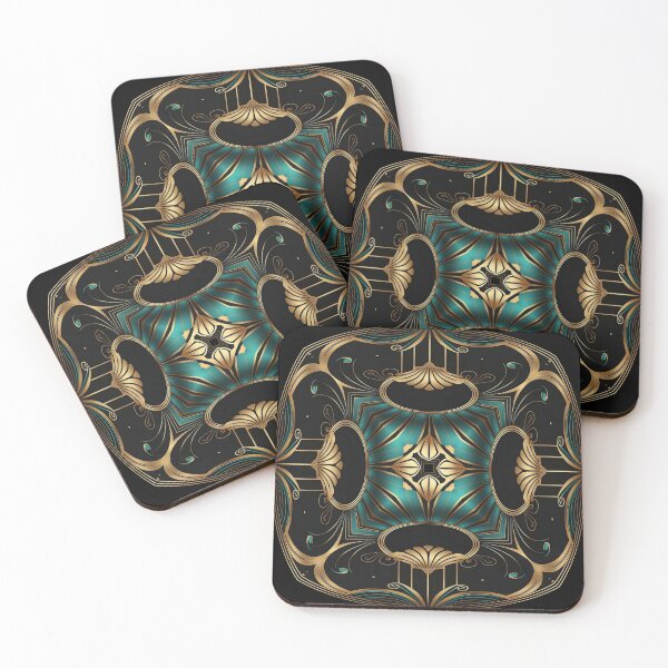 Item preview, Elegant Luxury Art Deco Ornamten Pattern Teal Gold Black designed and sold by artsandsoul.