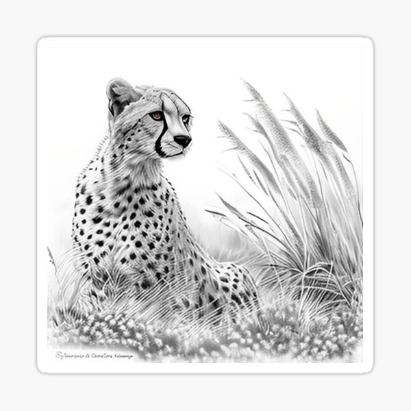 Pencil drawn Cheetah High Quality Black and White Design Sticker