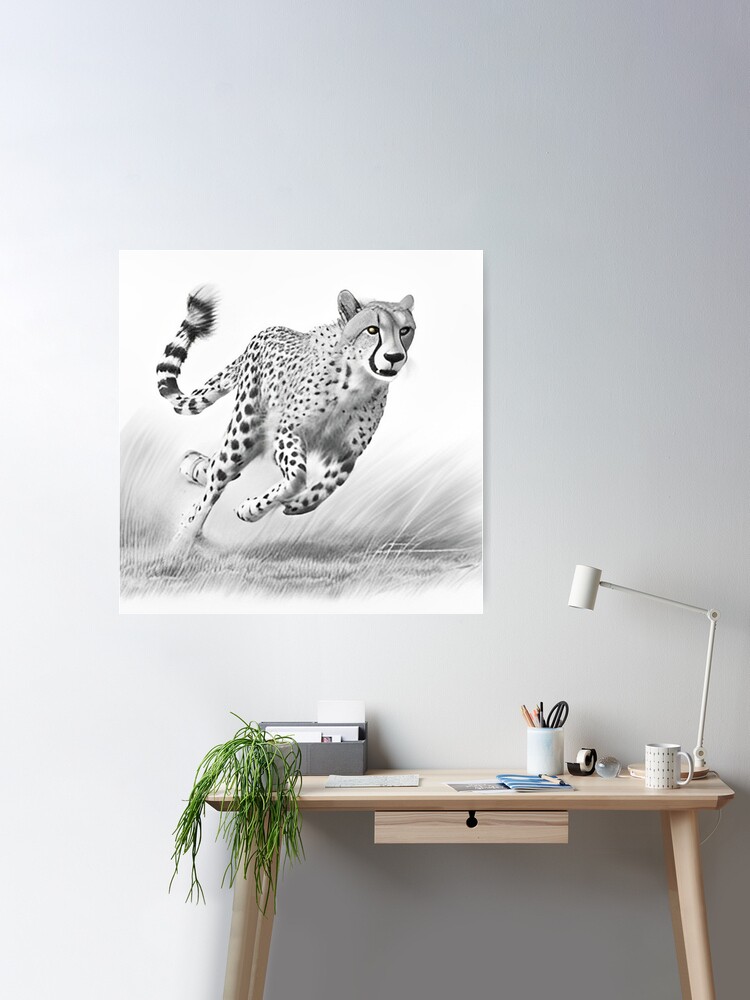 Pencil drawn Cheetah High Quality Black and White Design Sticker